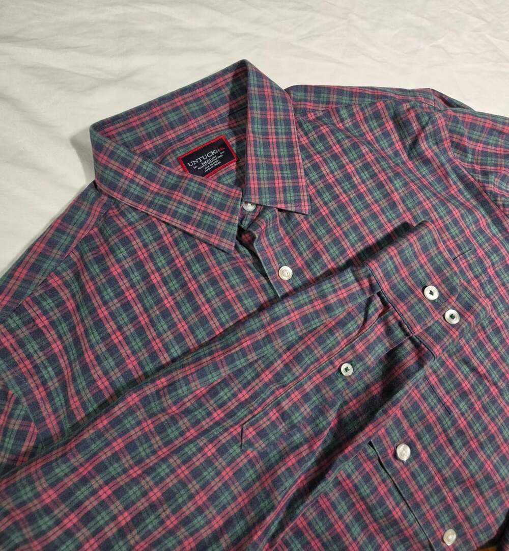 UNTUCKit Ropiteau WF Shirt Medium Red Green Plaid Slim Fit Cotton